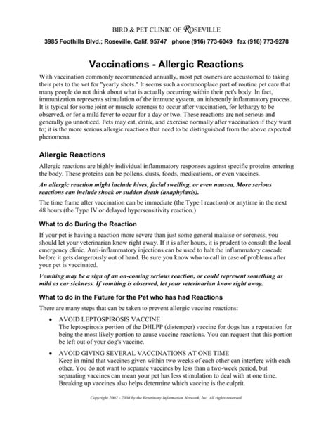 vaccinations allergic reactions