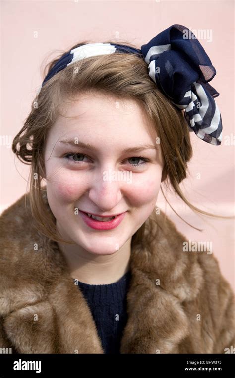Blonde Teenage Girl Wearing Fur Coat Head Scarf Retro Fashion Style
