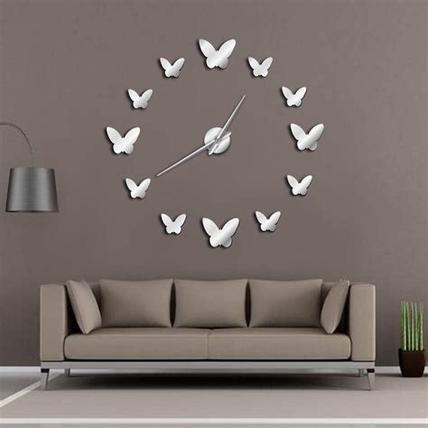 frameless diy wall clock  mirror butterflies wall  large wall clock  living room