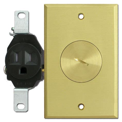 floor mounted tamper resistant single outlets  brass cover plate