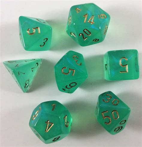 chessex borealis dice poly set light green wgold   edition
