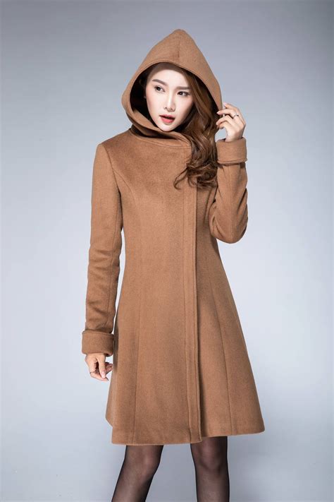 hooded wool coat wool coat camel coat winter coat women etsy