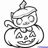 Halloween Drawings Coloring Pages Draw Drawing Cute Cat Easy Cartoon Pumpkin Step Childrens Things Kids Printable Stuff Cats Children Cartoons sketch template