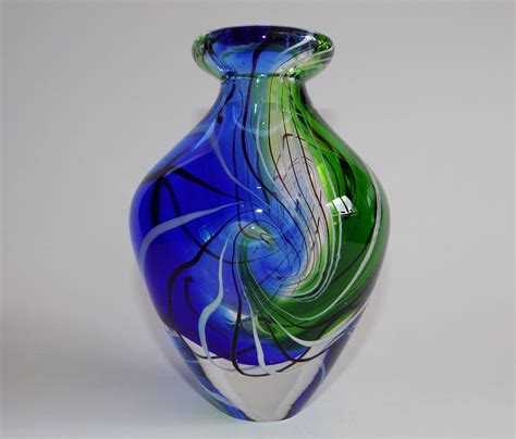 Vintage Murano Style Blue And Green Swirl Glass Vase Glass Vase Vase