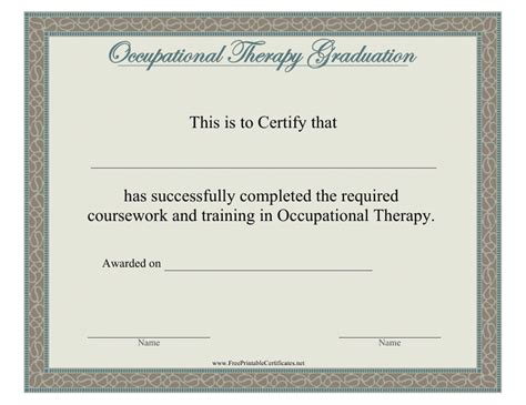 occupational therapy graduation certificate template  printable