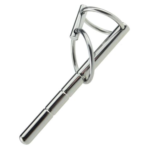 Male Stainless Steel Two Cock Ring Urethral Sounding Beads Stretching