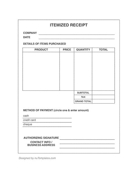 itemized receipt template itemized receipts nutemplates