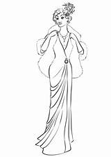 Coloring Pages Woman Dress Coat Fur 1930 Wearing Long 1930s Printable Fashion Drawing Categories sketch template