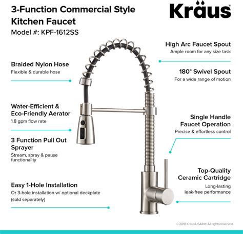 kraus kpfss single handle stainless steel commercial kitchen faucet   function sprayer