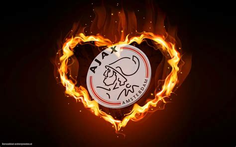 hd unieke zwarte ajax achtergrond met ajax logo en liefdes hart van vuur en vlammen hd