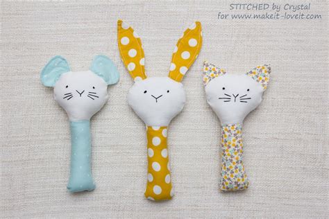 sew  plush rattle  baby  bunny cat mouse