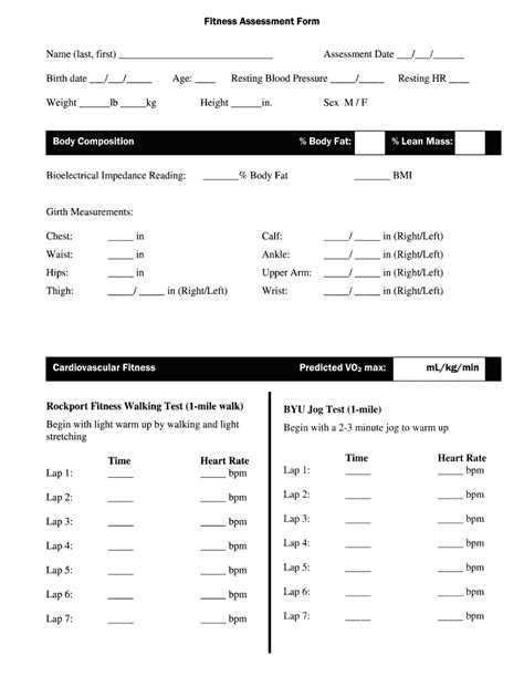 ace fitness assessment forms printable printable forms