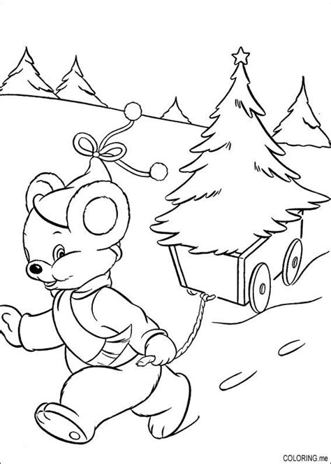 coloring page christmas mouse carrying  tree coloringme
