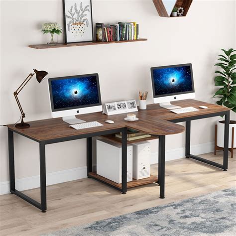 tribesigns    person desk extra long modern computer desk  storage shelves