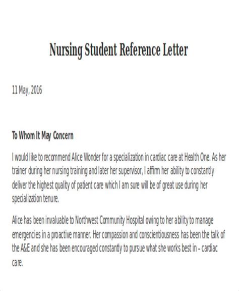nursing reference letter templates   word  format