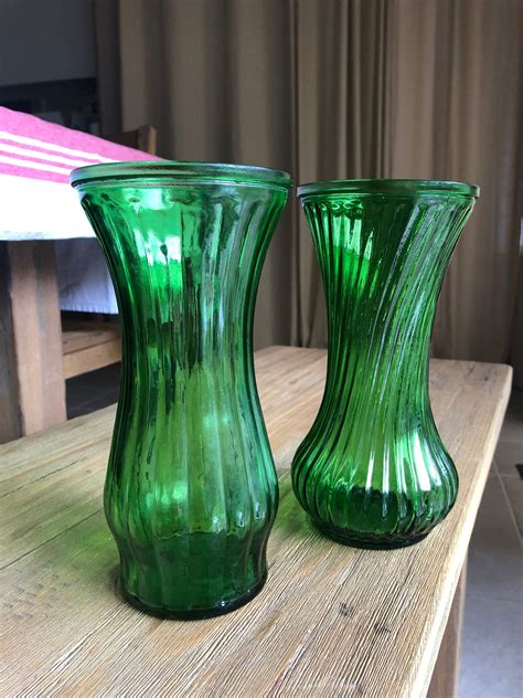 Vintage Hoosier Glass Green Vases Etsy