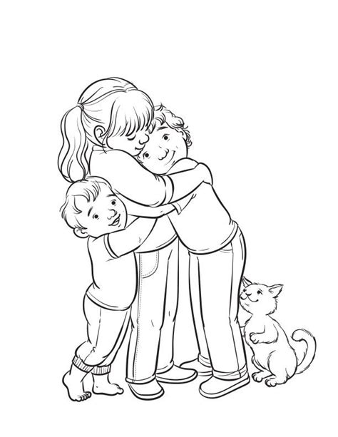hugging siblings coloring page   friend magazine illustration
