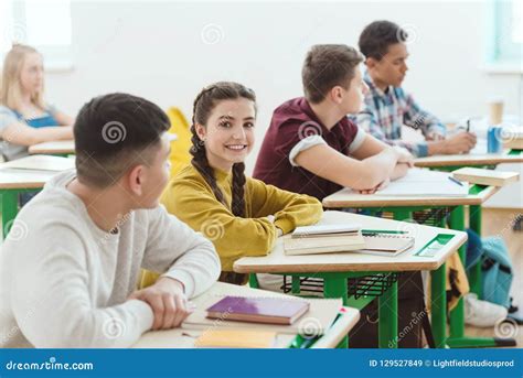 row  high school students sitting  class stock image image
