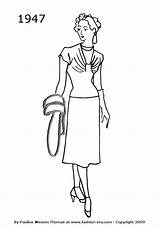 Fashion Silhouette 1947 Dress History Costume Drawing Era sketch template