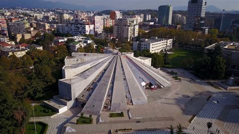tilting aerial drone footage  historic pyramid  tirana  albania stock footagefootage