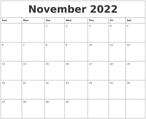 november   blank calendar template