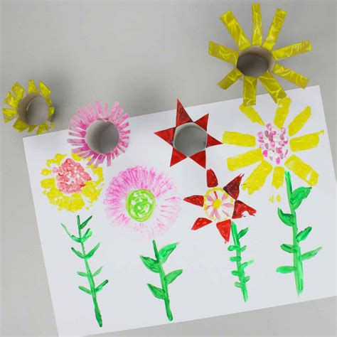cardboard tube flower printing easy flower craft  kids emma owl