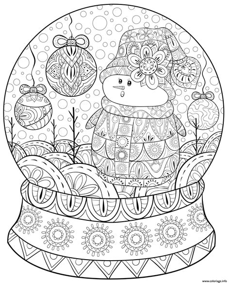 coloriage noel pour adulte motif globe  bonhomme de neige dessin noel