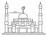 Masjid Mewarnai Kartun Ibadah Sketsa Tempat Agama Putih Hitam Kubah Masjidil Haram Tk sketch template