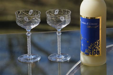 Vintage Etched Crystal Liquor ~ Wine Cordial Glasses Set Of 5 Circa