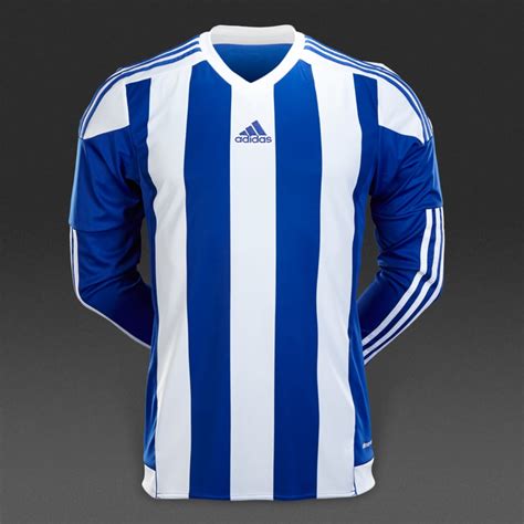 mens football teamwear adidas striped  long sleeve jersey bold bluewhite prodirect soccer