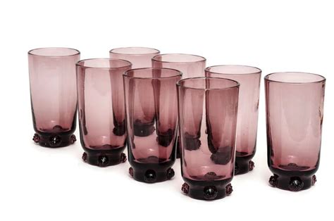 Vintage Blenko Amethyst Rosette Highball Glasses Set Of 8 Cocktail