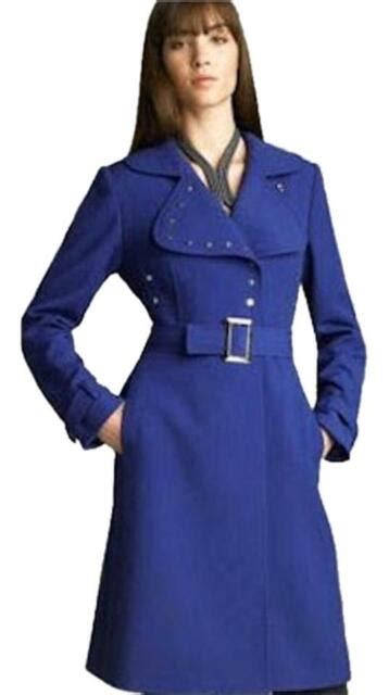 Nwot Elie Tahari Georgia Cobalt Blue Fitted Belted Coat Trench Snap