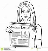 Newspaper Coloring Girl Stretching Journalism Isolated Object Lines Shows Young Background Preview sketch template