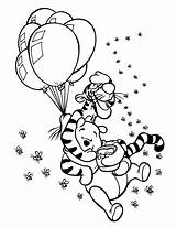 Pooh Winnie Coloring Pages Tigger Balloons Printable Floating Sheets Bear Baby Colouring Kids Disney Cartoon Tiger Rocks Book Away Drawing sketch template