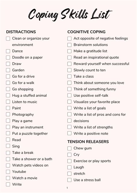 coping skills list  coping worksheets