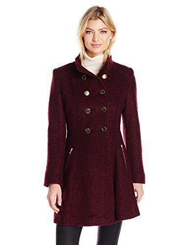 women s wool boucle military flared coat by guess crossdress boutique