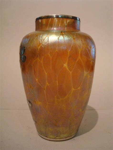 Art Nouveau Loetz Iridescent Glass Vase With Silver