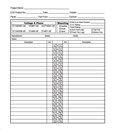 electrical panel schedule template  printable schedule template