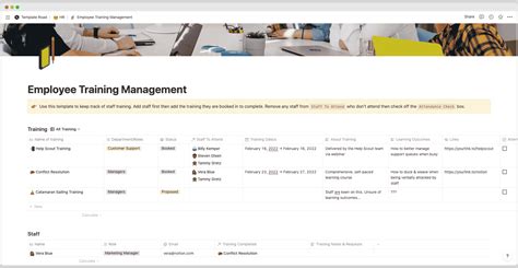 notion employee training management template template road