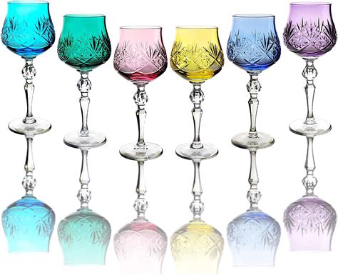 Neman Tm7841 Mc 8 Oz Handmade Crystal Cut Wine Glasses Multi Colored
