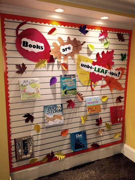 books  unbe leaf  library display fall library displays school