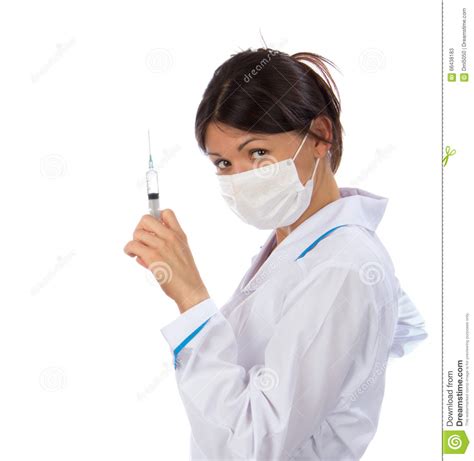 Doctor Or Nurse With Syringe Needle For Flu Injection