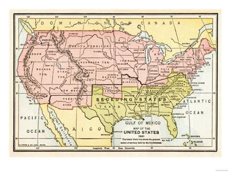 Map Of The United States In 1861 At The Start Of The Civil War Giclee