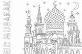 Eid Mubarak Fitr Mosque Ramadan Crescent Themumeducates sketch template