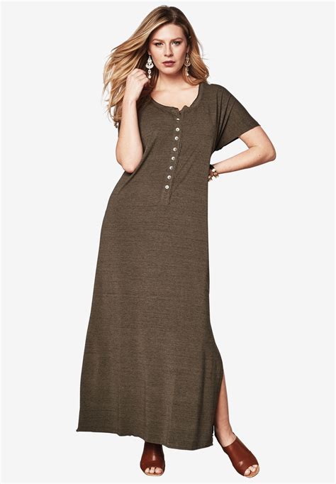 henley maxi  shirt dress  size dresses roamans