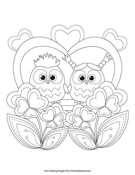 owls  hearts coloring page  printable    heart