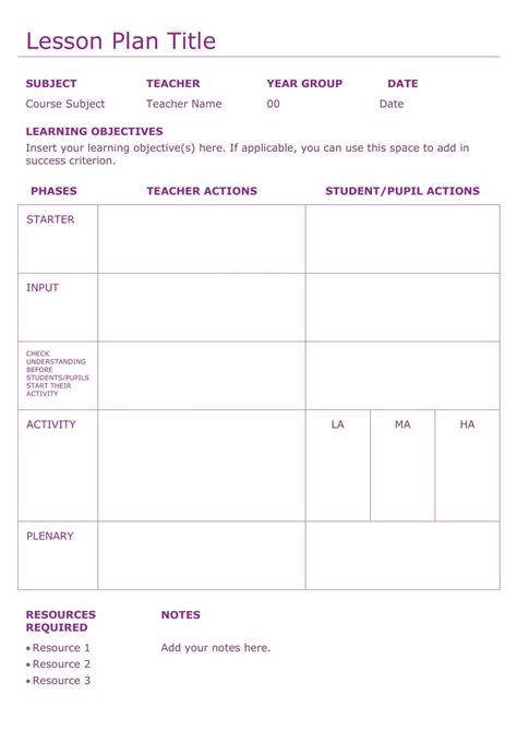 editable lesson plan template  assessment sheet  effective teaching