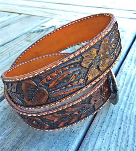 buy handmade custom western floral belt hand carved  usa