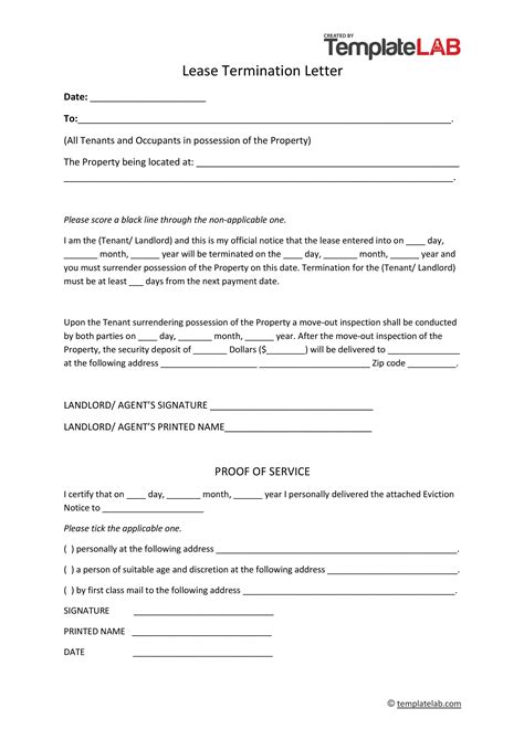 termination  rental agreement letter  landlord template
