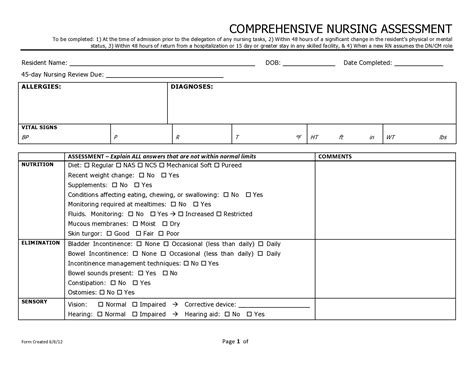printable nursing assessment forms